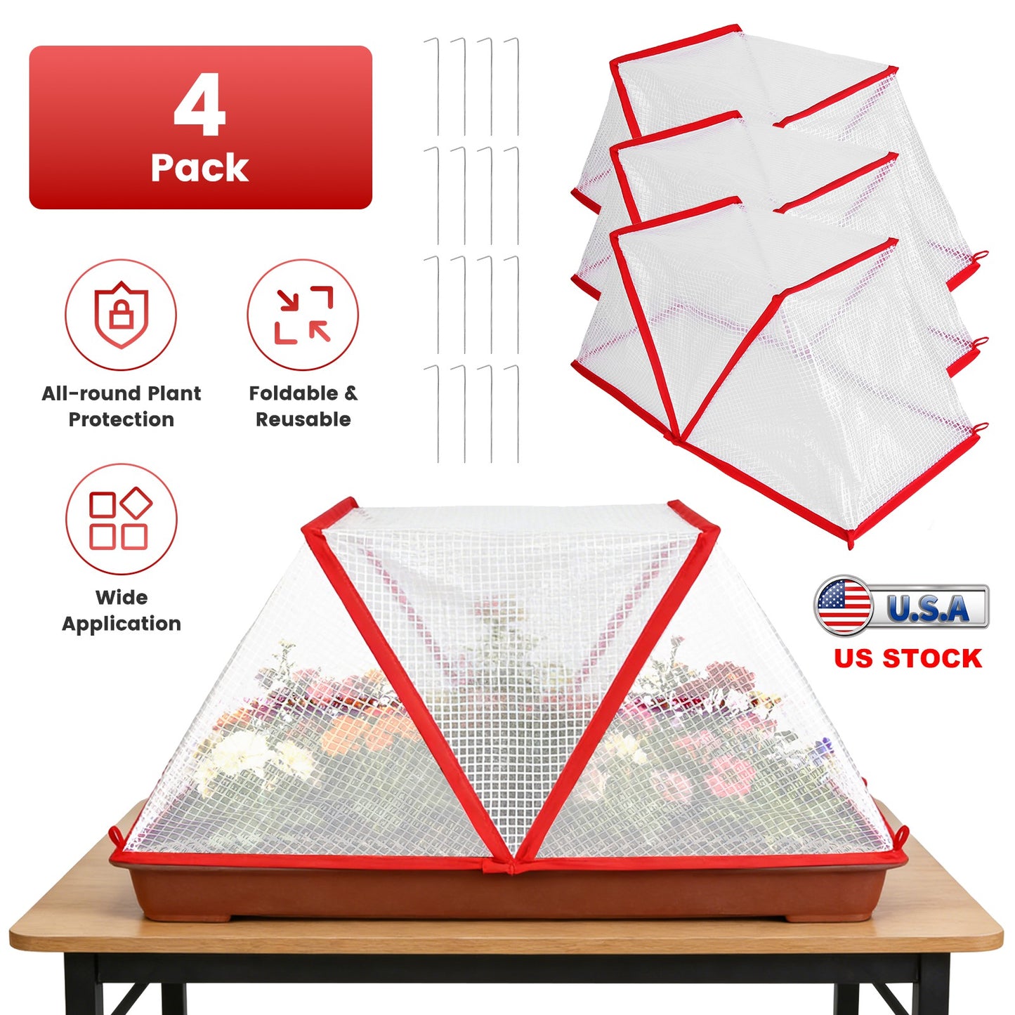 Garden Row Cover Tunnel with Ground Stakes - 4 Pack