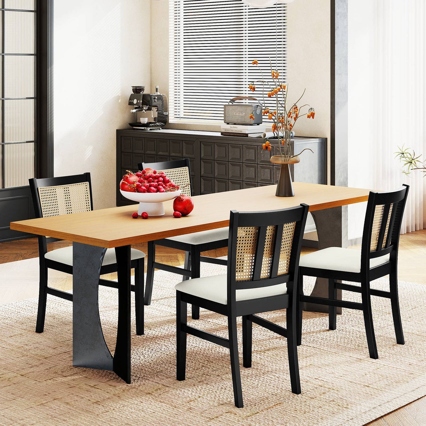 Rattan Dining Chairs Set of 2 with Cushioned Seats