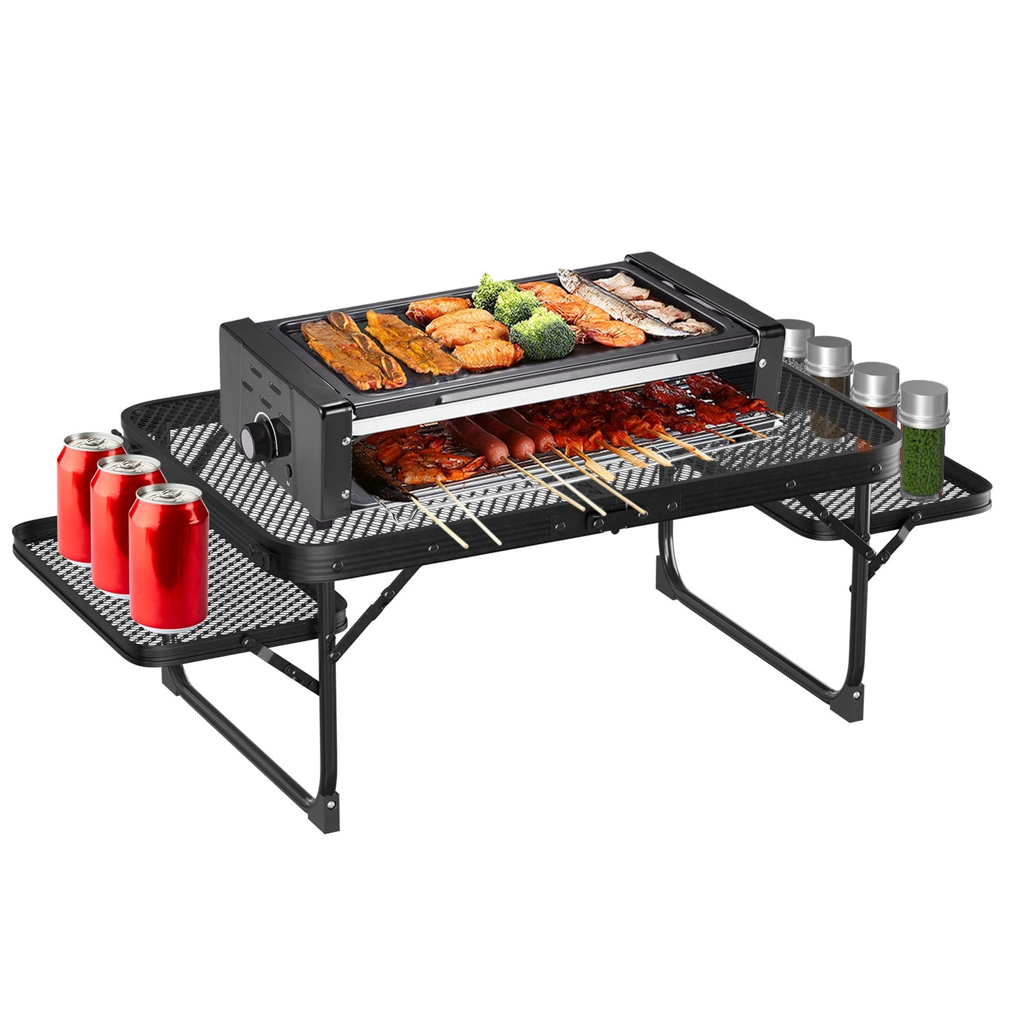 Foldable Camping Table with Dual Side Trays - 88 LBS Capacity