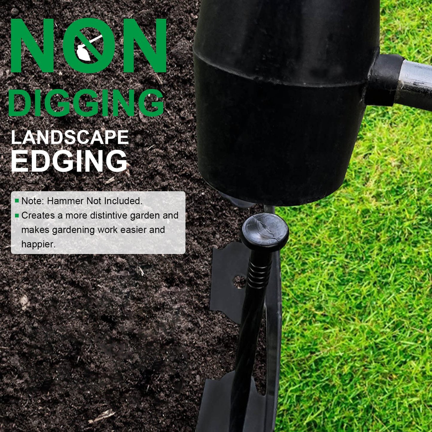Plastic Garden Edging Kit 100FT with 90 Spikes No-Dig Border