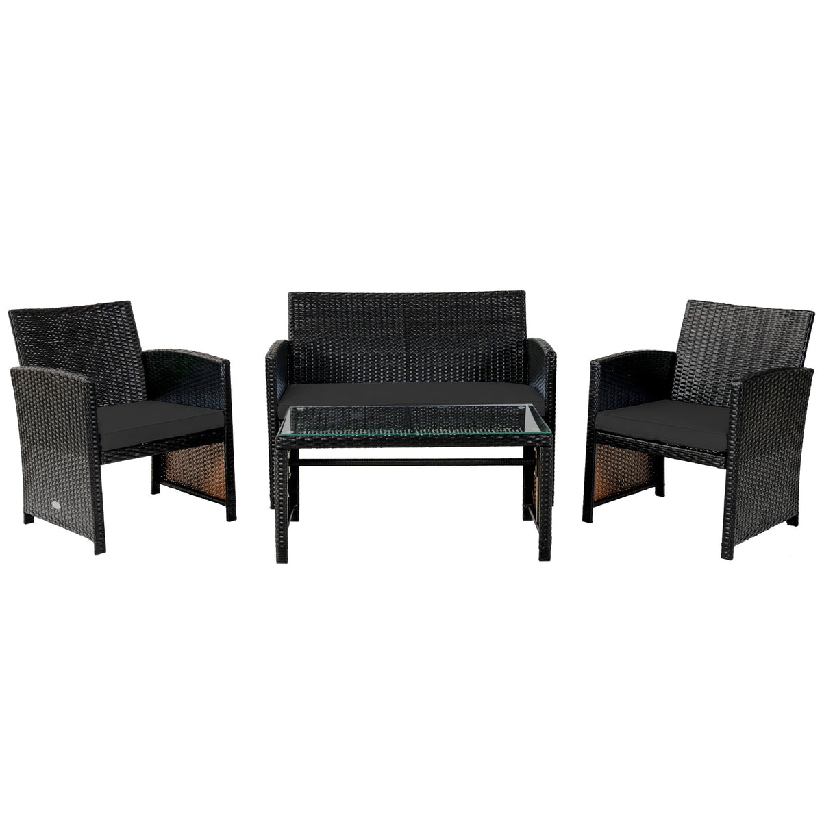4 Pieces Patio Rattan Cushioned Furniture Set with Coffee Table-Black