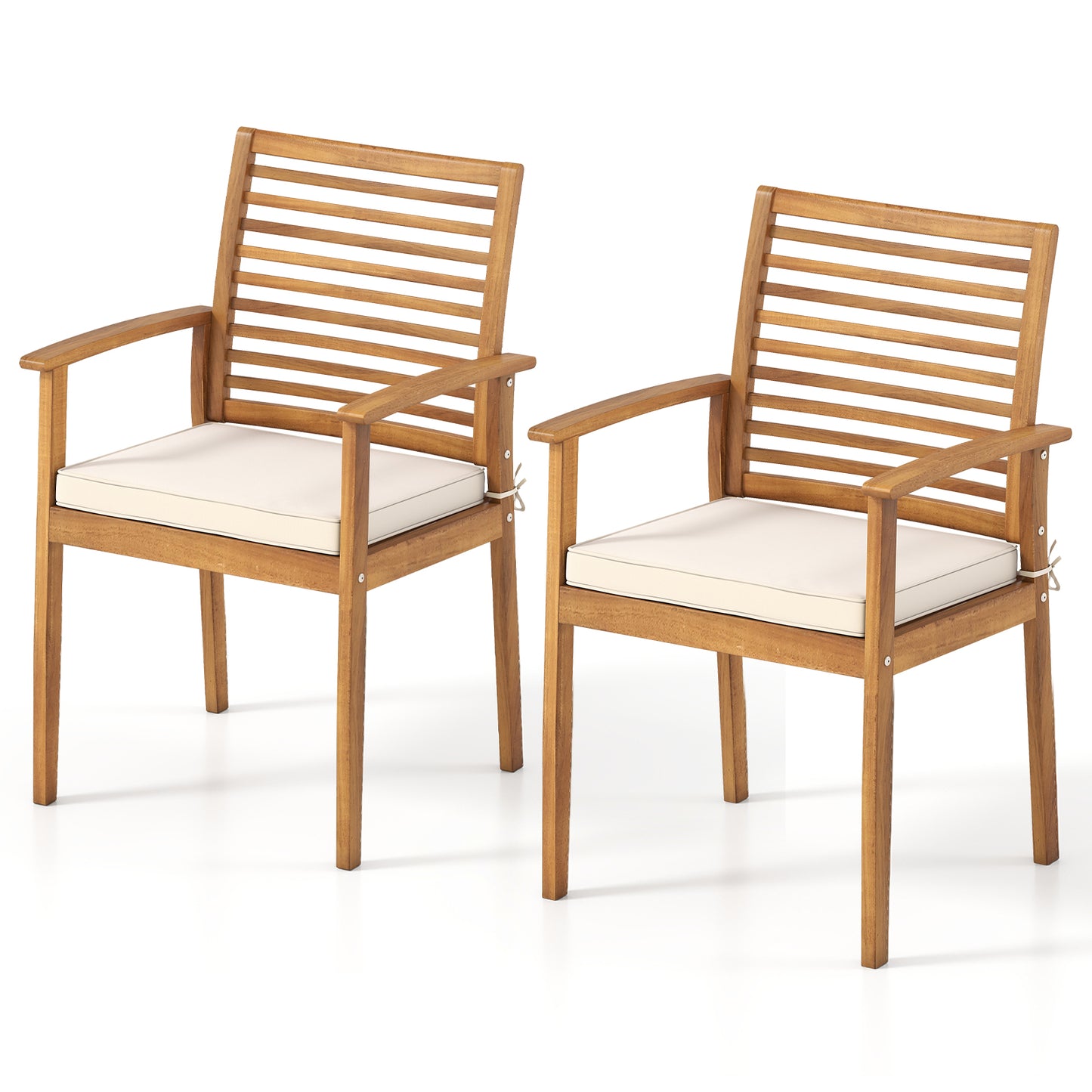 Acacia Wood Patio Dining Chairs Set of 2 with Cushions