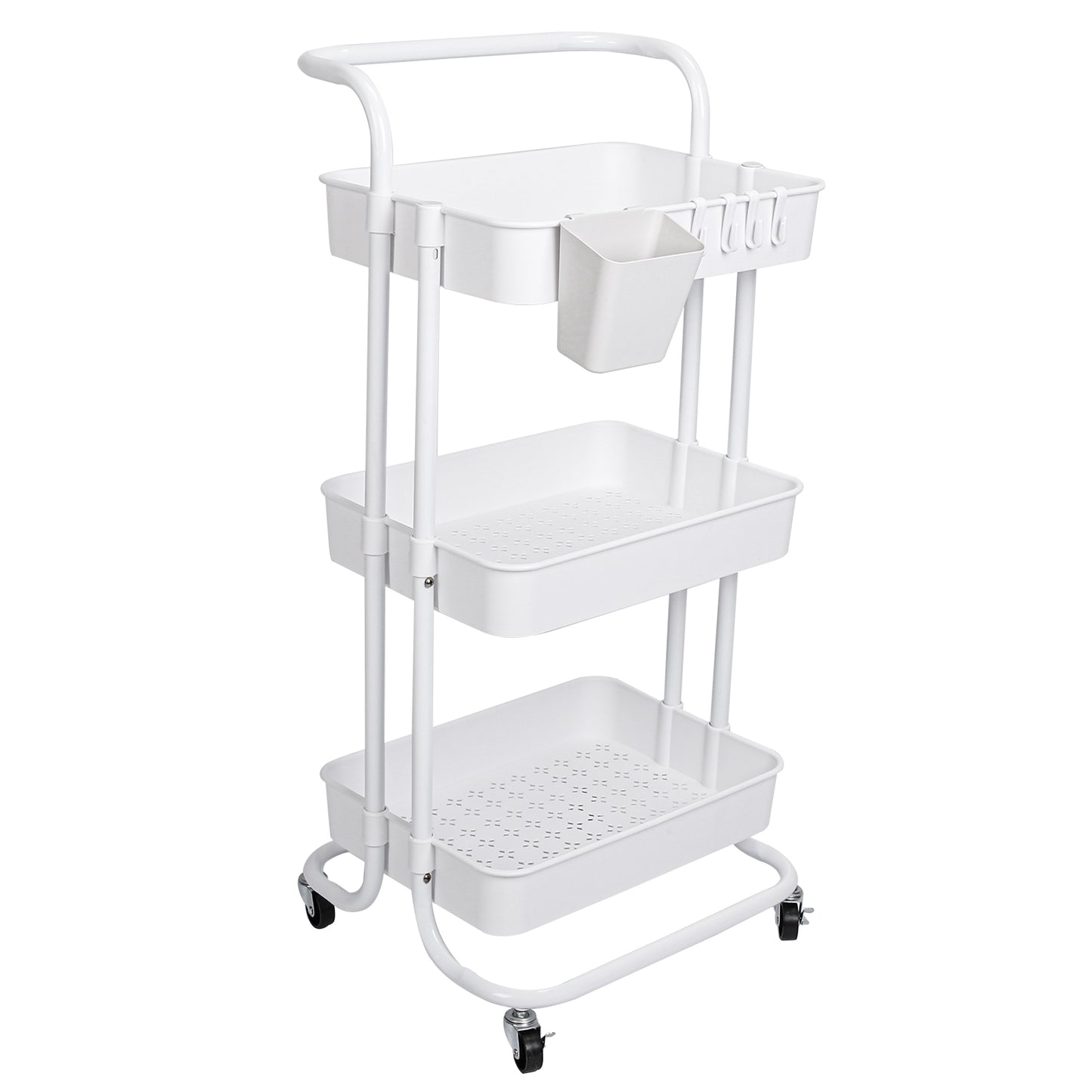 3-Tier Rolling Utility Cart with Lockable Wheels & Mesh Baskets