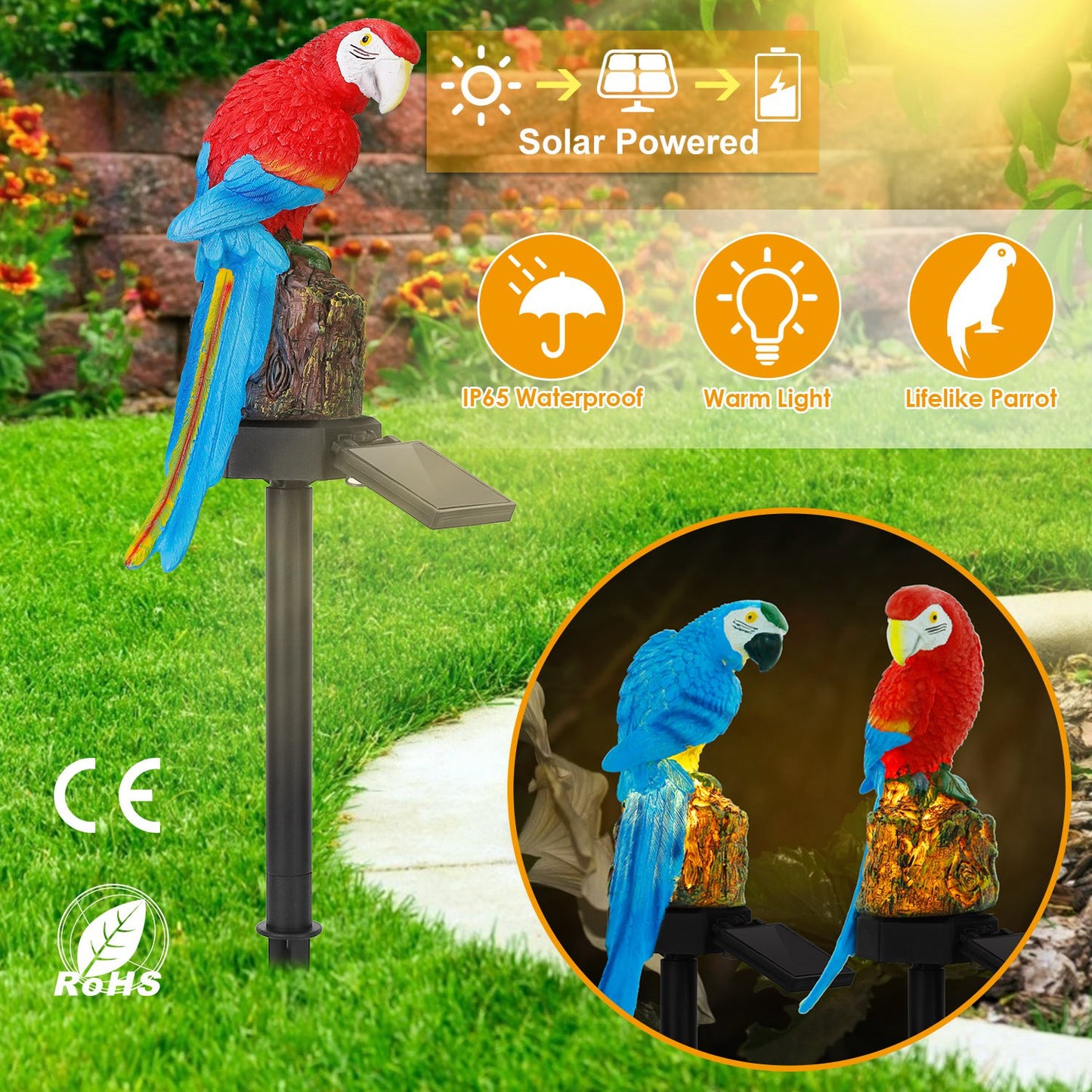 Solar Parrot Garden Light with Stake - Waterproof LED Outdoor