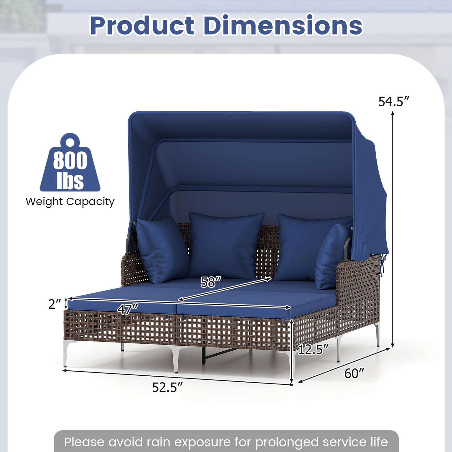Outdoor Daybed with Retractable Canopy - PE Wicker Rattan