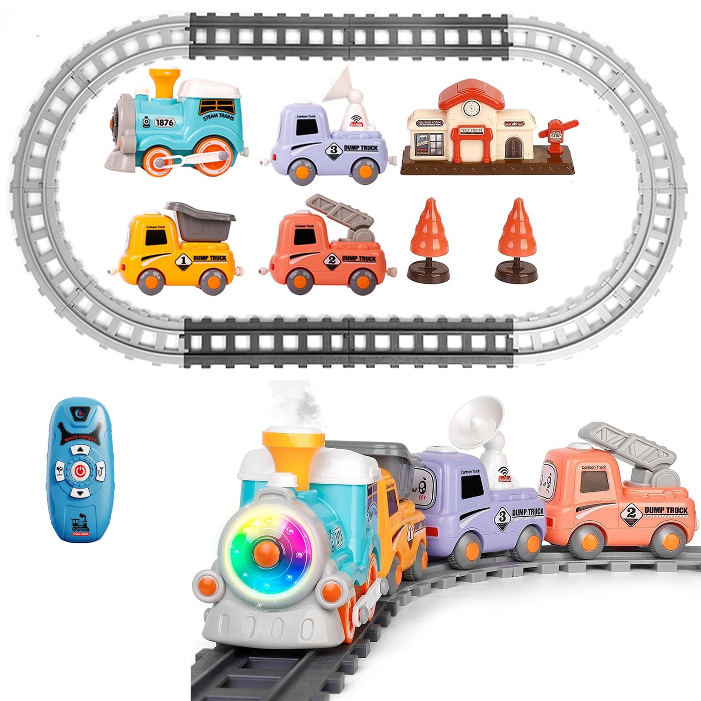 Electric Train Set with Remote Control, Smoke & Light Effects