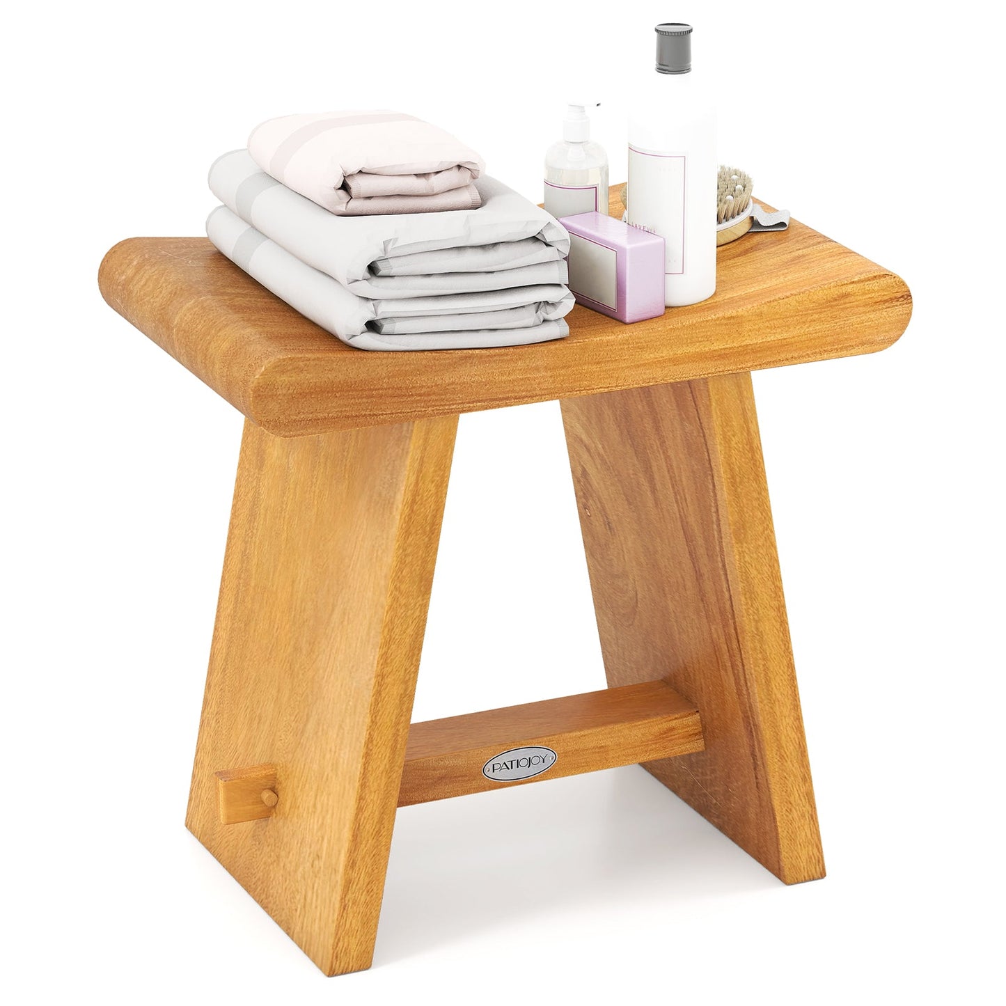 19.5 Inch Teak Shower Bench with Curved Seat for Shaving Legs