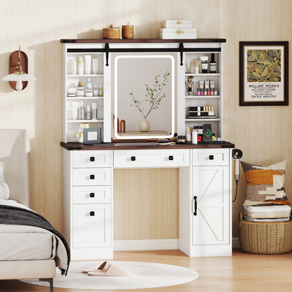 Vanity Desk with Sliding Mirror and 3 Lighting Modes