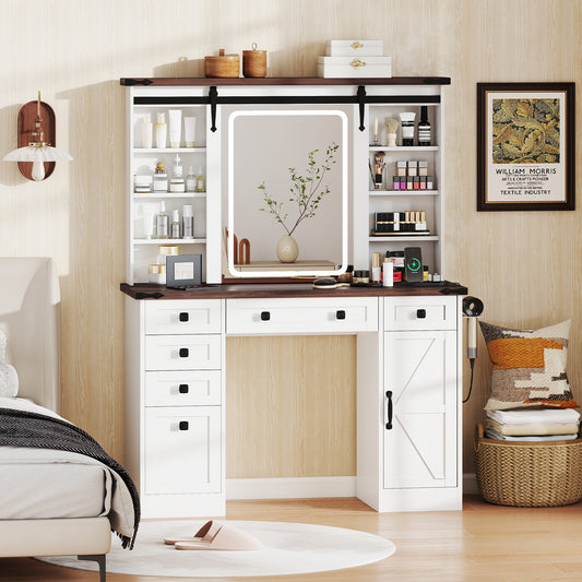Vanity Desk with Sliding Mirror and 3 Lighting Modes