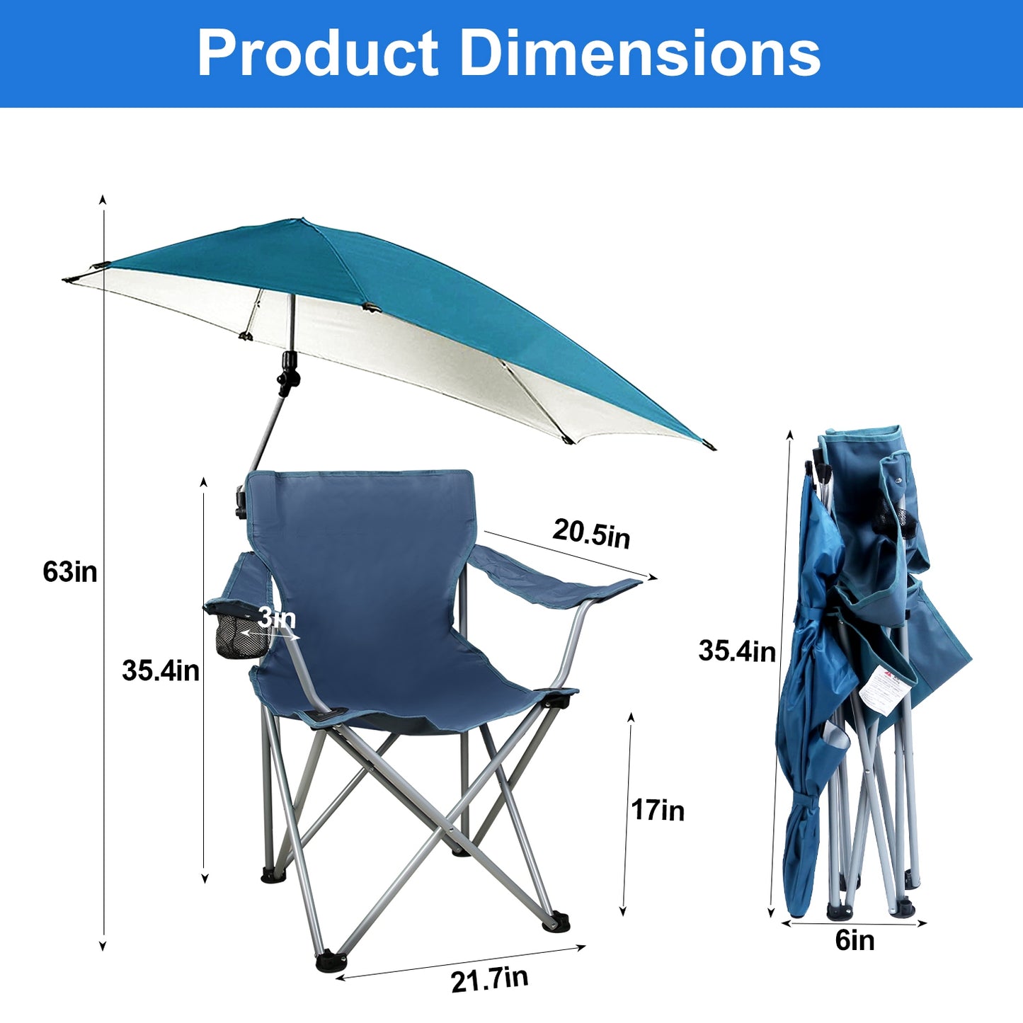 Folding Beach Chair with Detachable Umbrella and Cup Holder