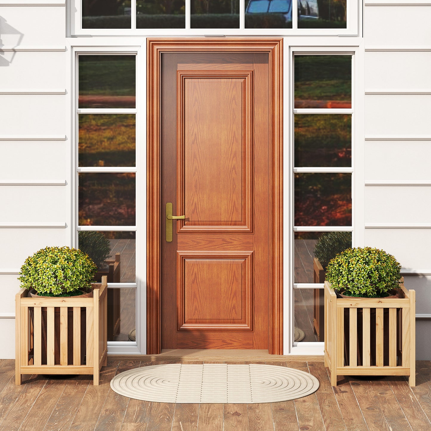 Wooden Bench with Planter Boxes - 2 Person Outdoor Seating