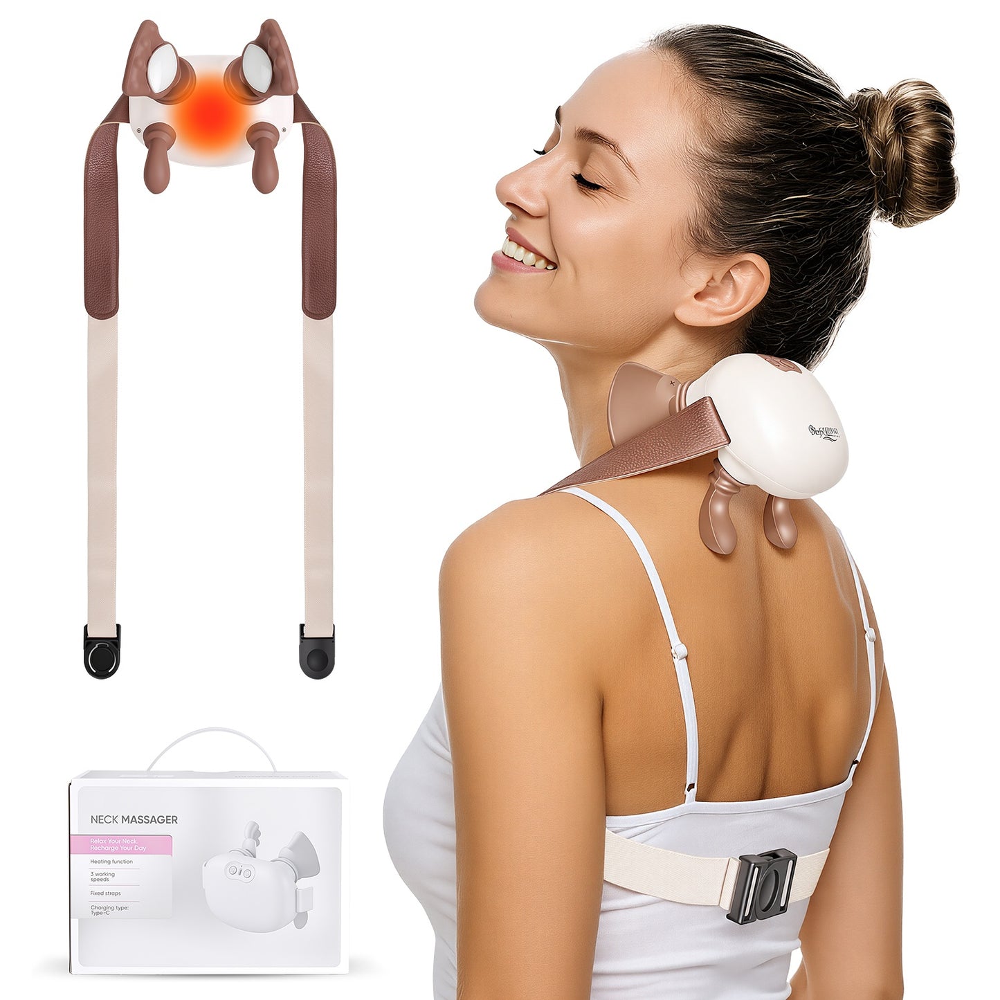 Cordless Neck Massager with Heat & Shiatsu Deep Tissue Kneading