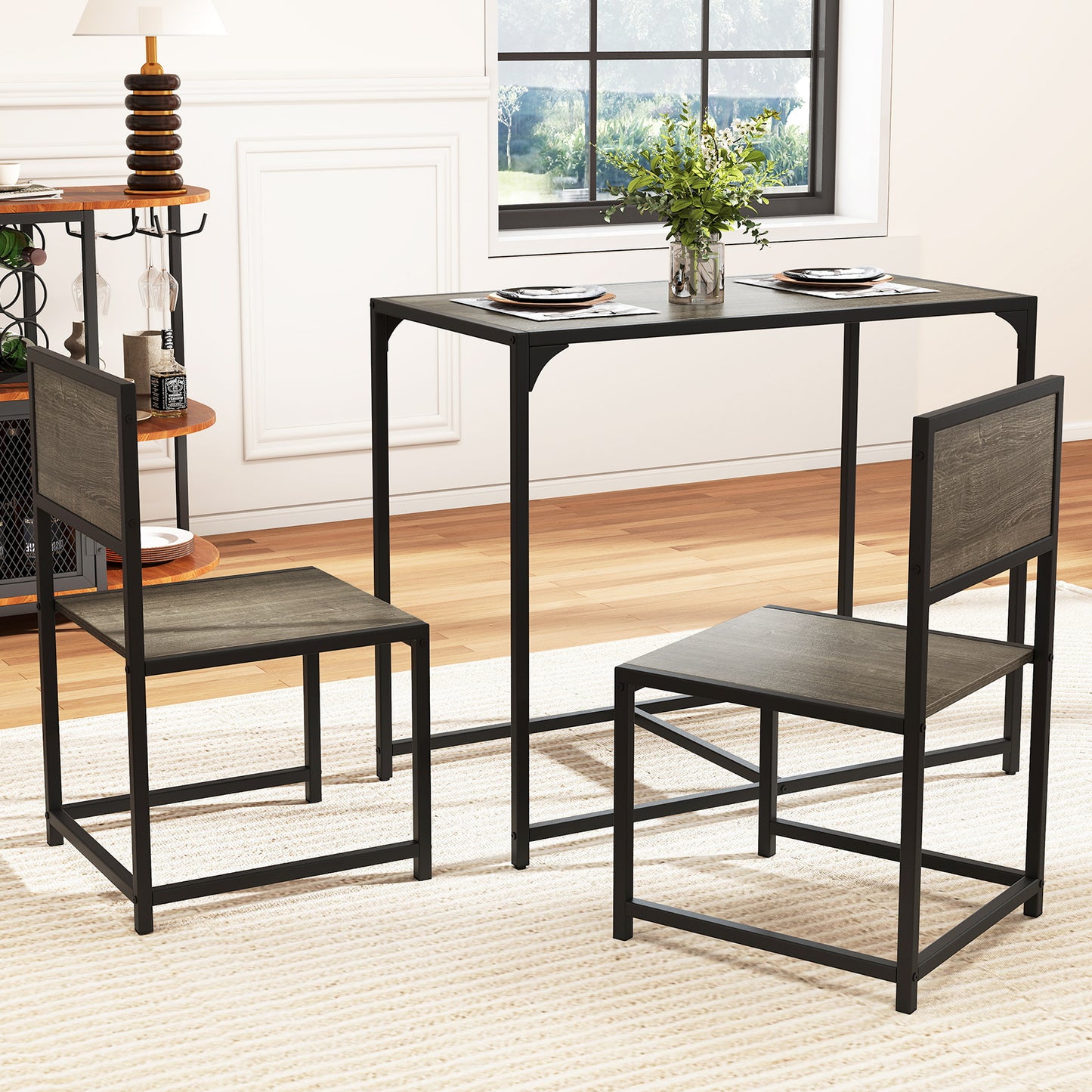3-Piece Compact Dining Set with Metal Frame for Small Spaces