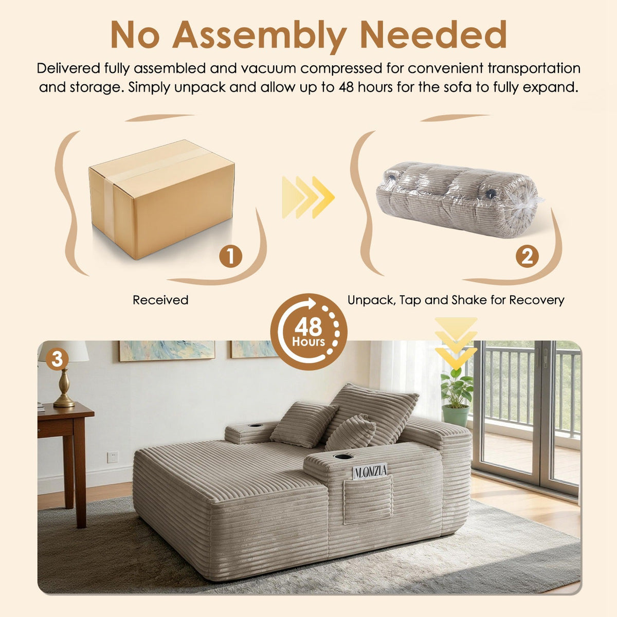 Convertible Chaise Lounge Sleeper Sofa with Cup Holders & Pillows