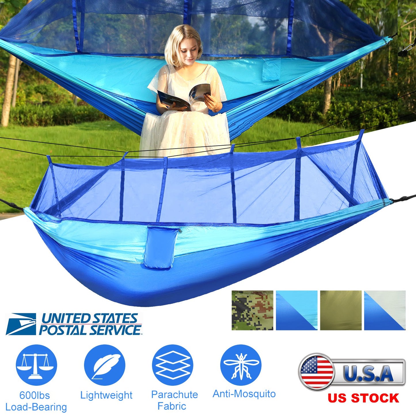 Camping Hammock with Mosquito Net - 600lb Capacity for 2 People