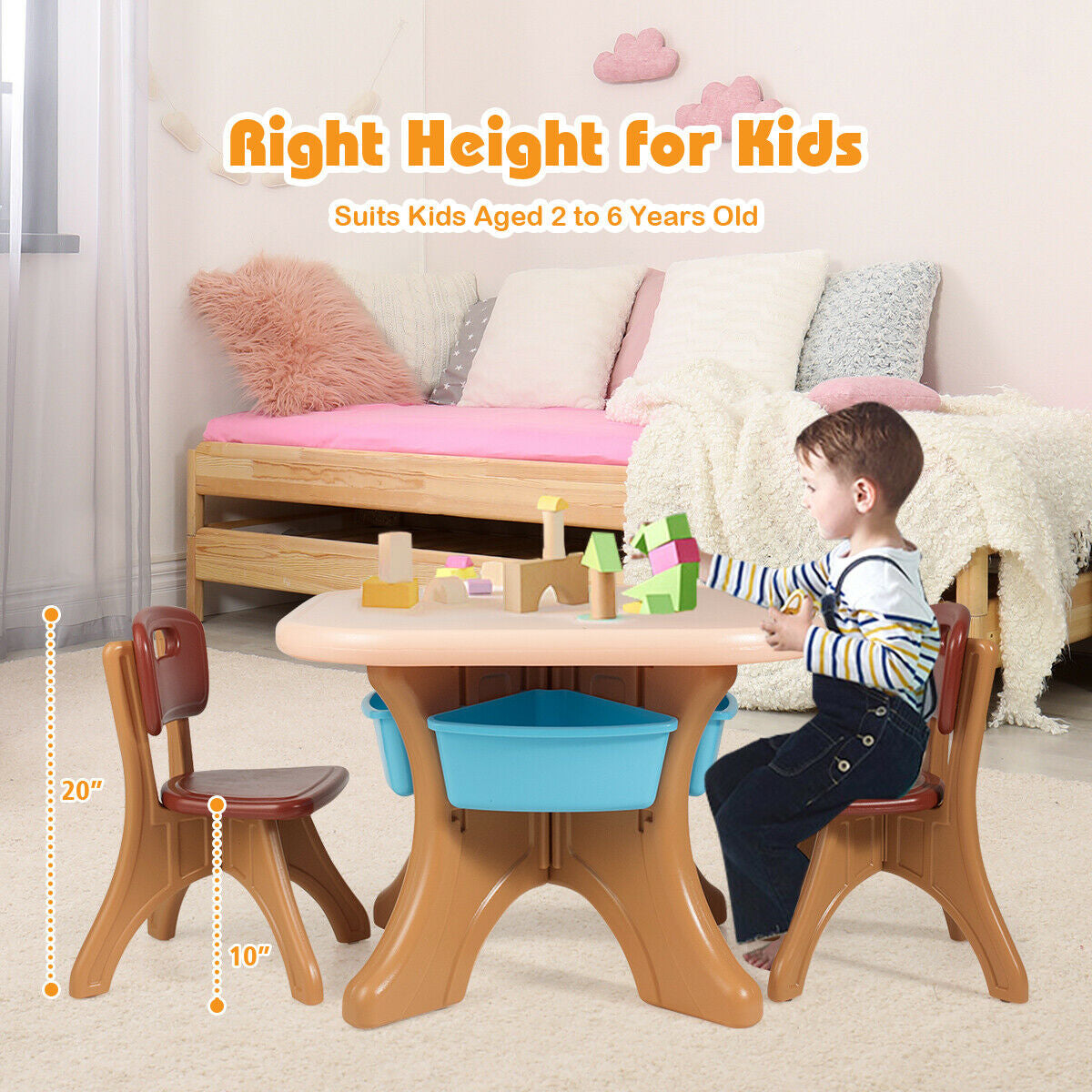 Kids Table and Chair Set with Storage Drawers - 3 Piece