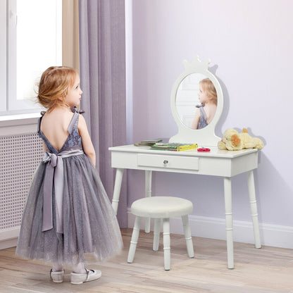 Kids Vanity Table and Chair Set with Mirror and Drawer