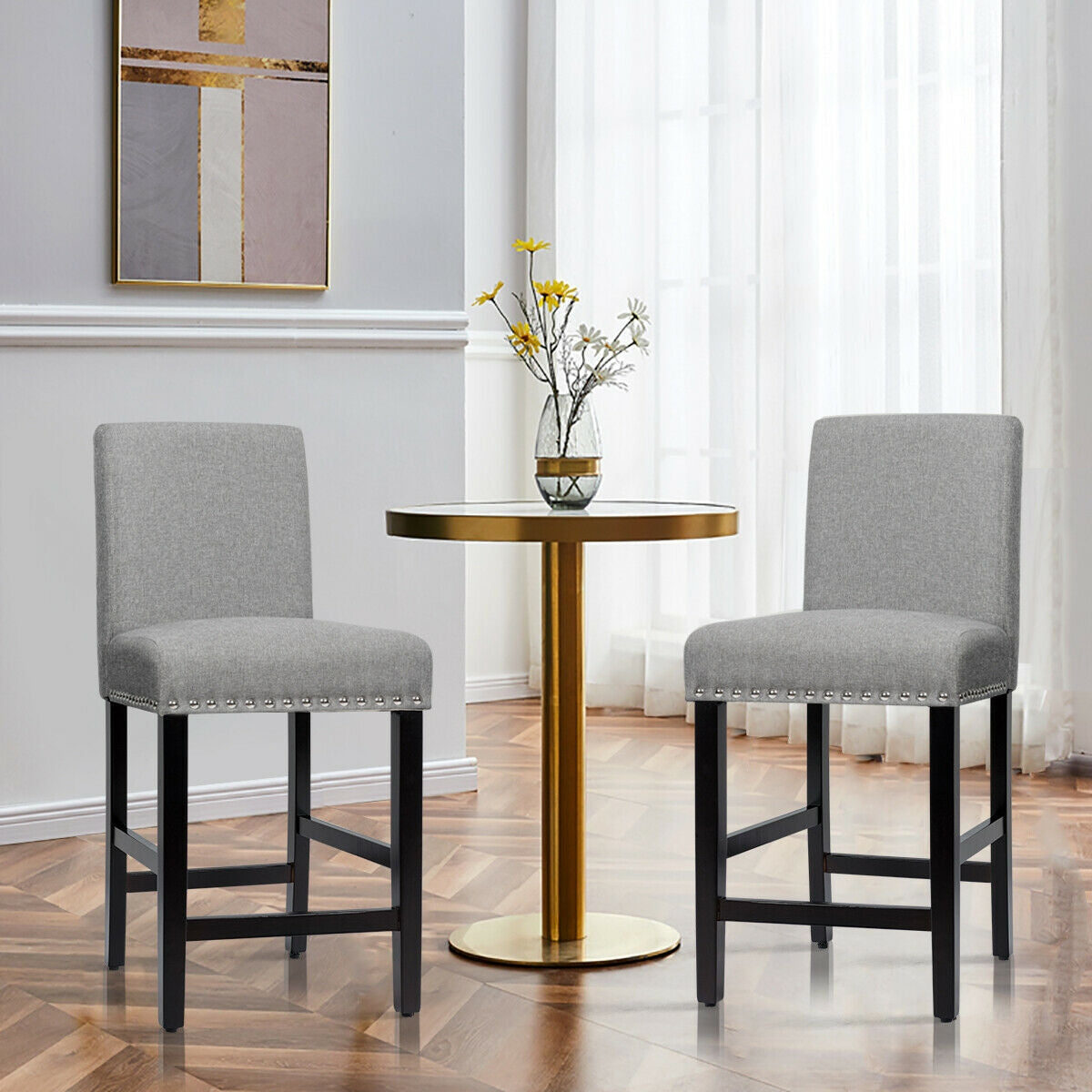 25 Inch Upholstered Bar Stool with Curved Backrest