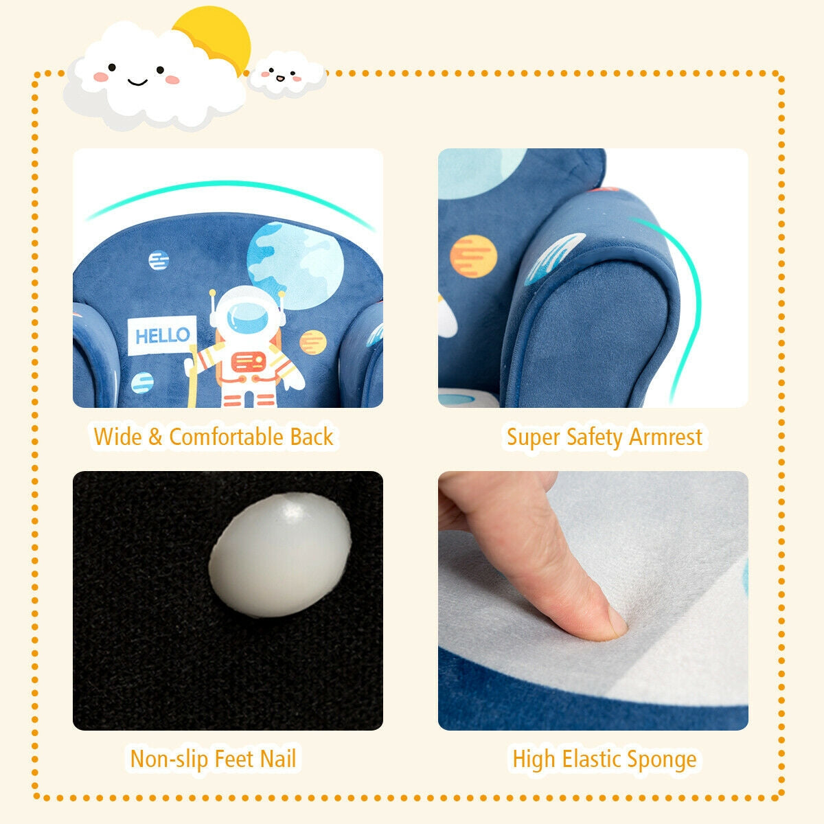 Kids Astronaut Armrest Upholstered Sofa Chair
