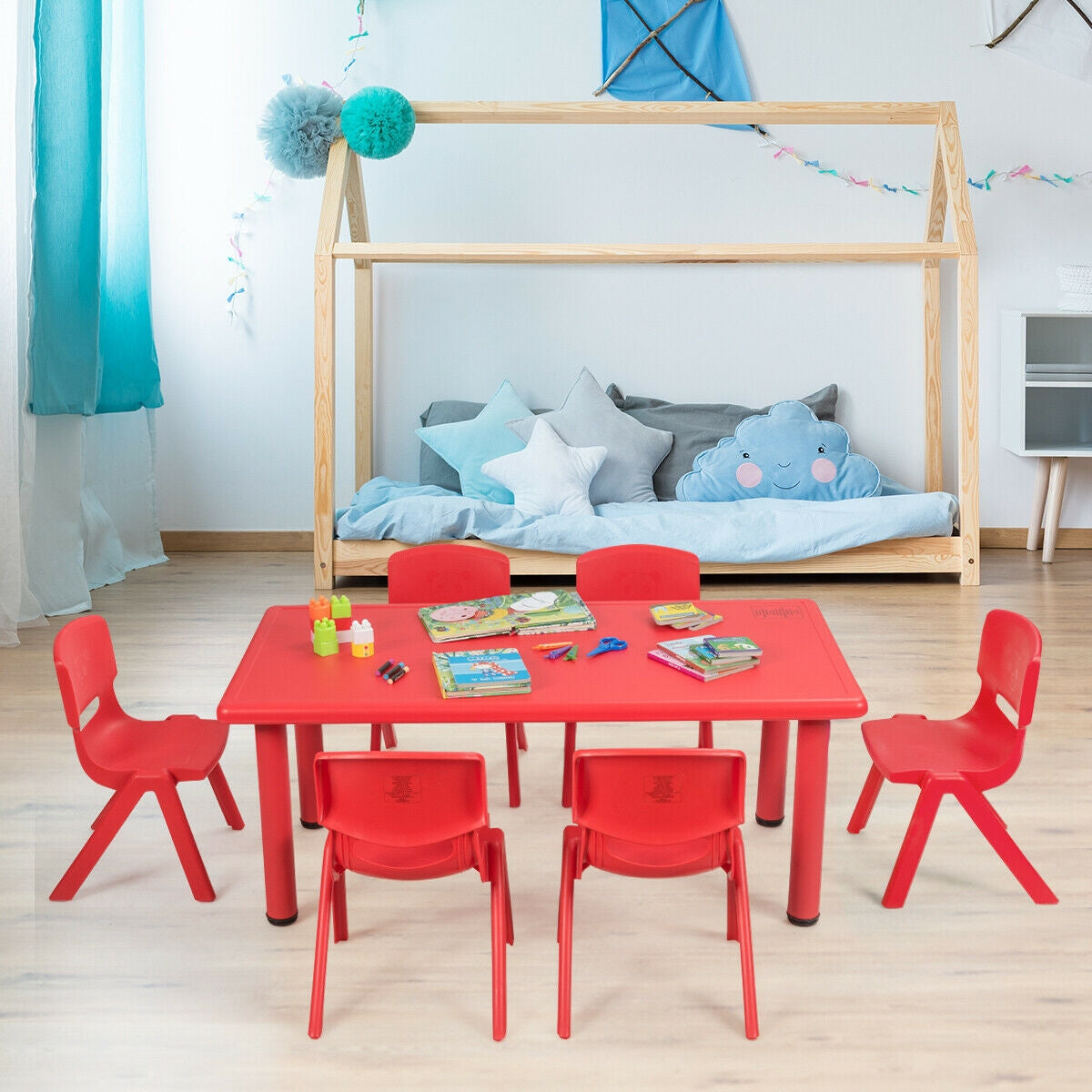 Kids Stackable Plastic Chairs 6-Pack - Red
