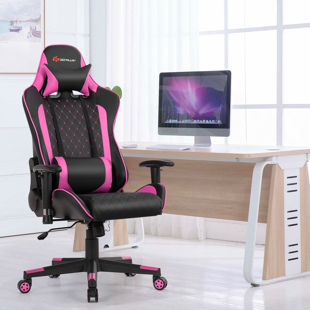 Gaming Chair with Massage Lumbar Support and Headrest