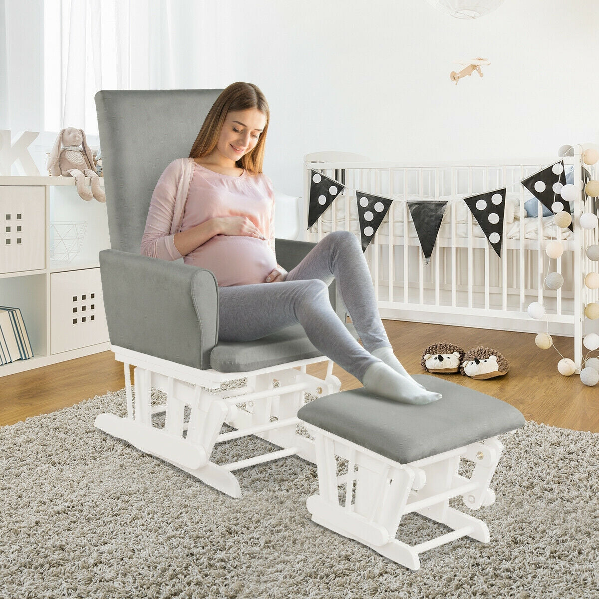 Nursery Glider Rocking Chair with Ottoman Cushion Set