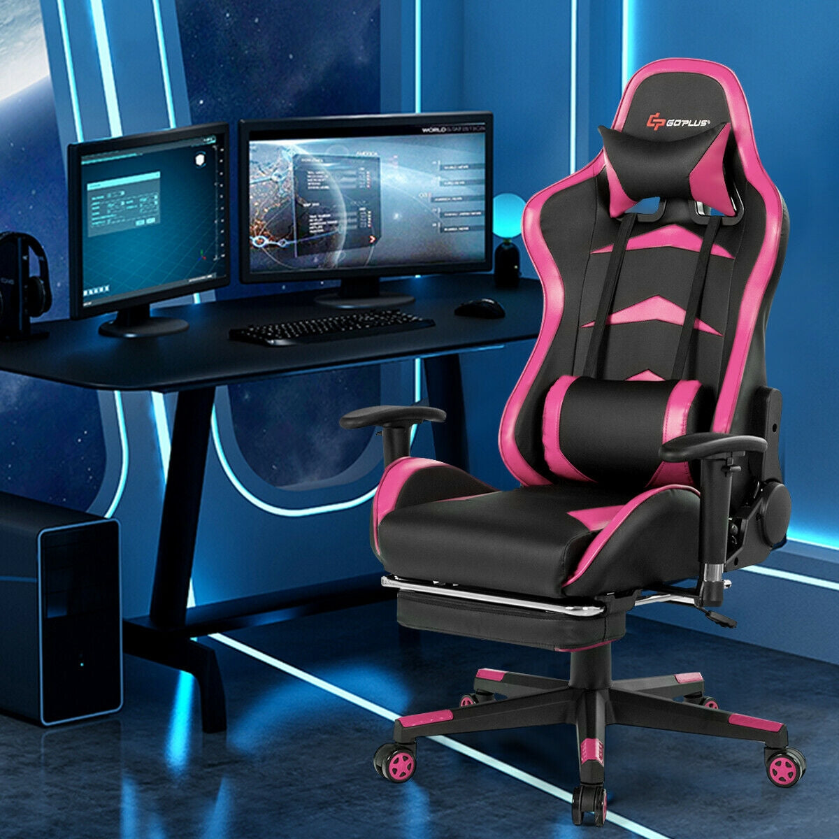 Gaming Chair with Massage Lumbar & Retractable Footrest