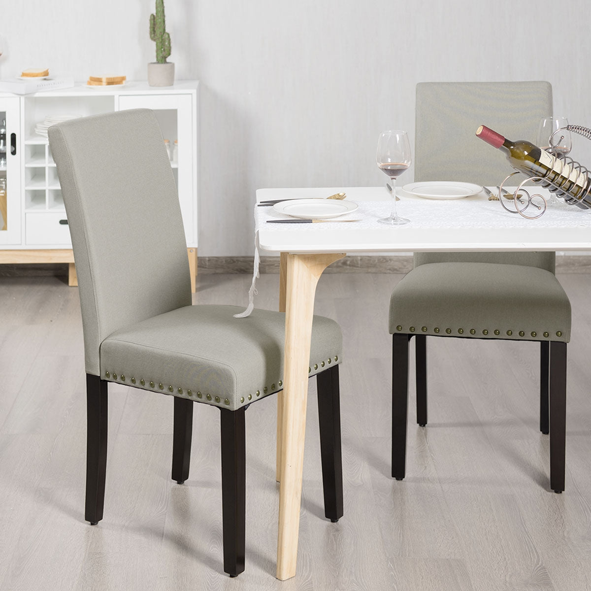 Upholstered Dining Chairs Set of 2 with Nailhead Trim