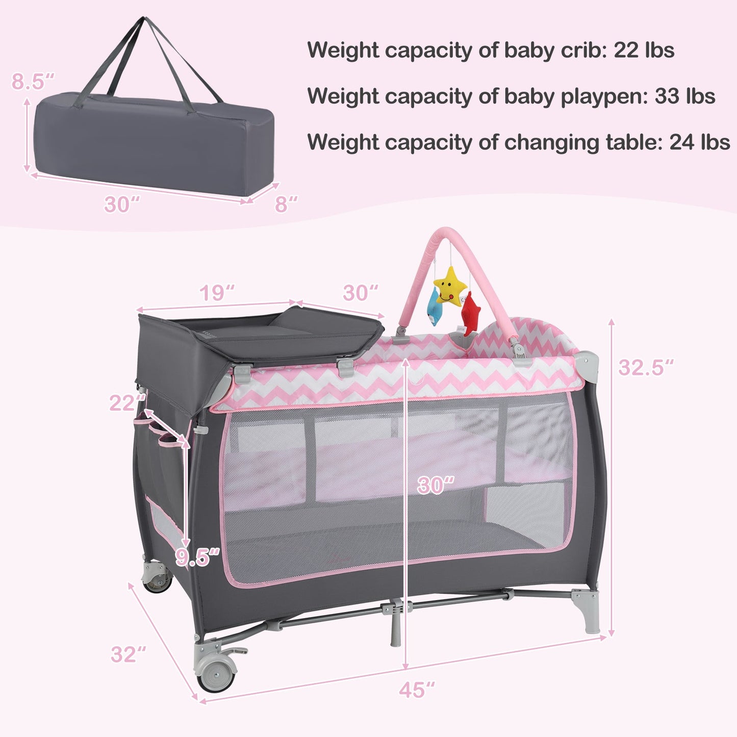 3-in-1 Portable Baby Playard with Zippered Door and Toy Bar