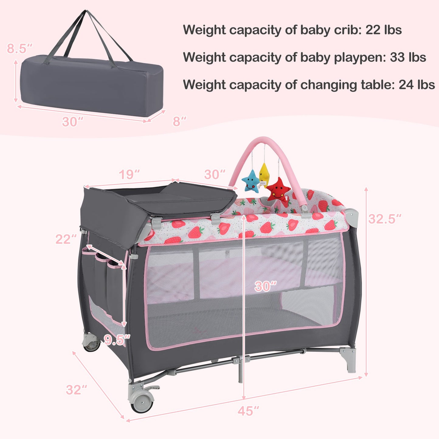3-in-1 Portable Baby Playard with Zippered Door and Toy Bar