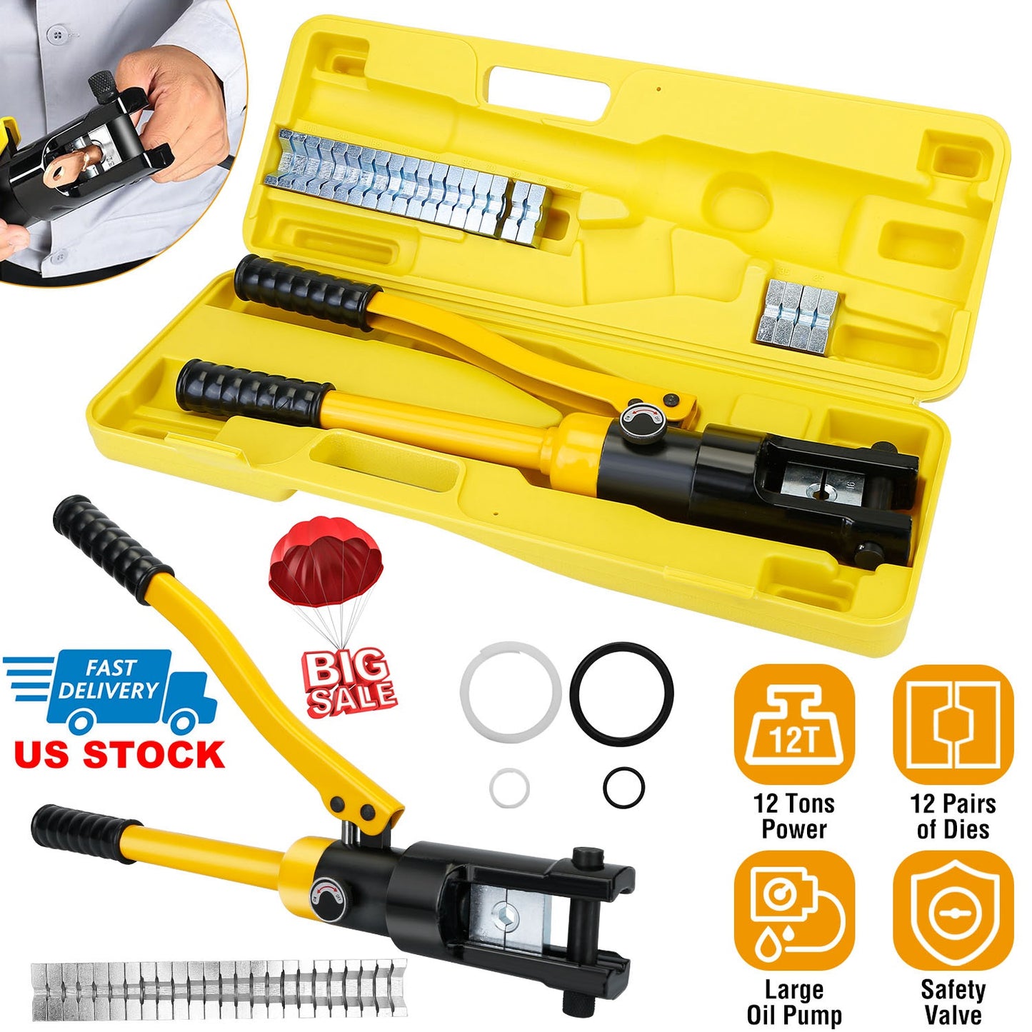 12 Ton Hydraulic Wire Crimper with 12 Dies
