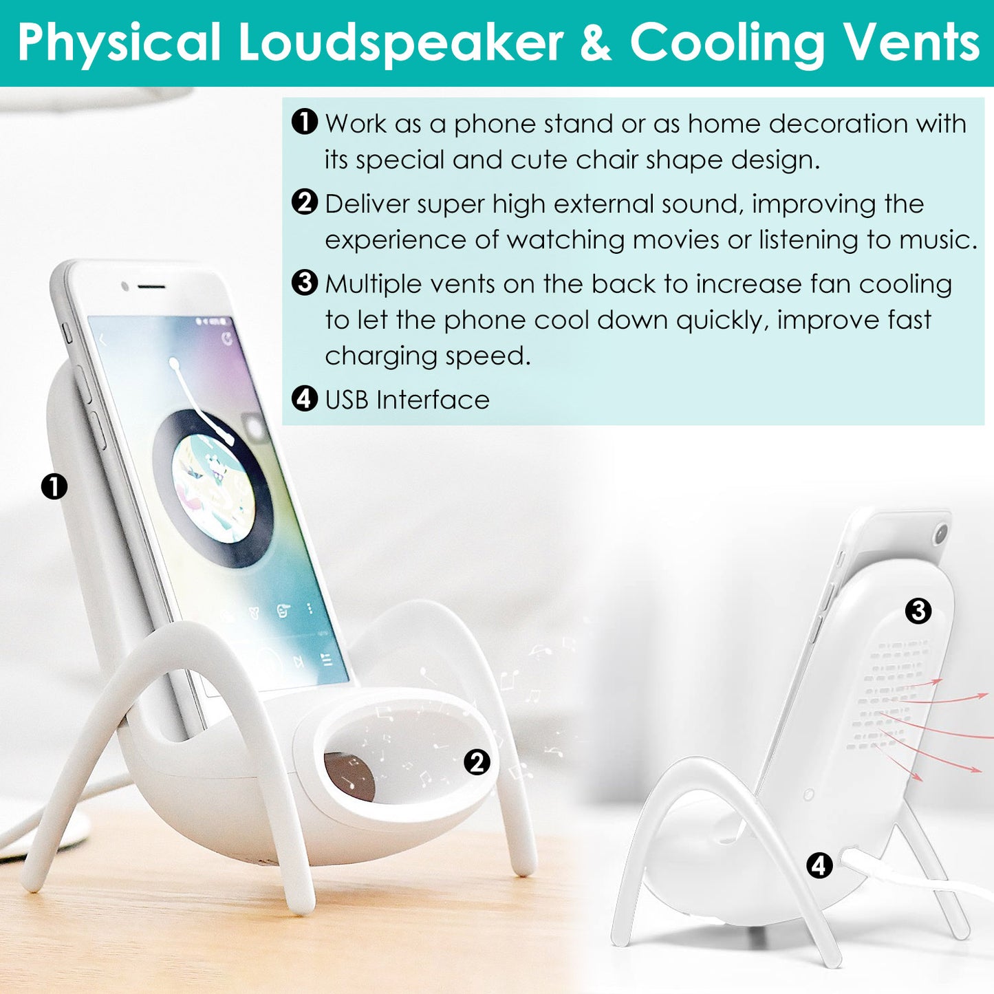 Wireless Charger Phone Stand with Speaker - Mini Chair Design