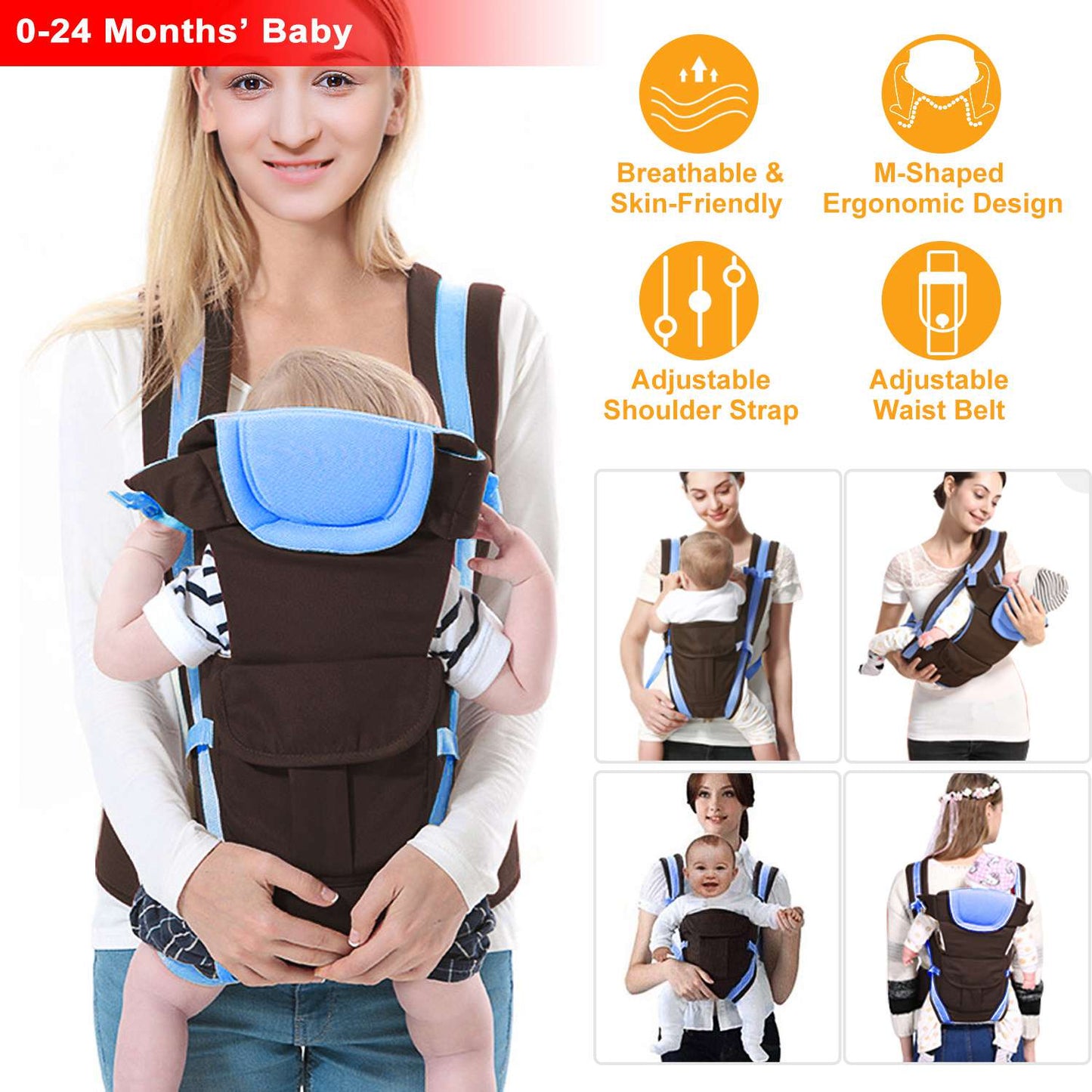 Baby Carrier with 4 Carrying Positions - Breathable & Adjustable