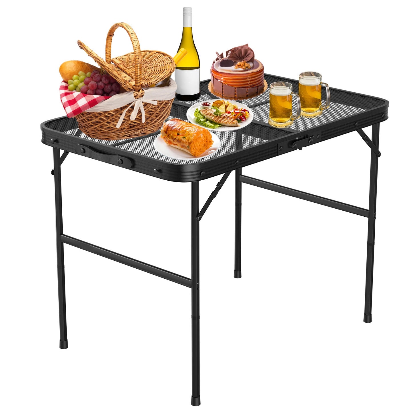 Foldable Camping Table with Adjustable Height & 88lb Capacity