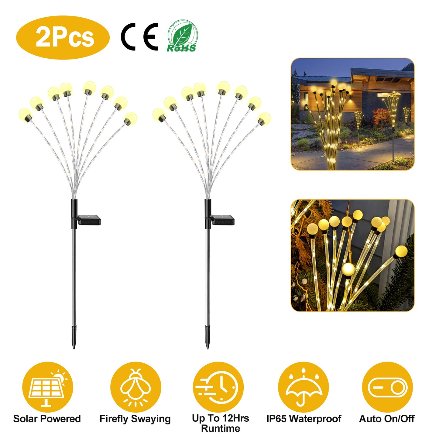 Solar Firefly Lights Swaying Garden Pathway Stakes (2-Pack)
