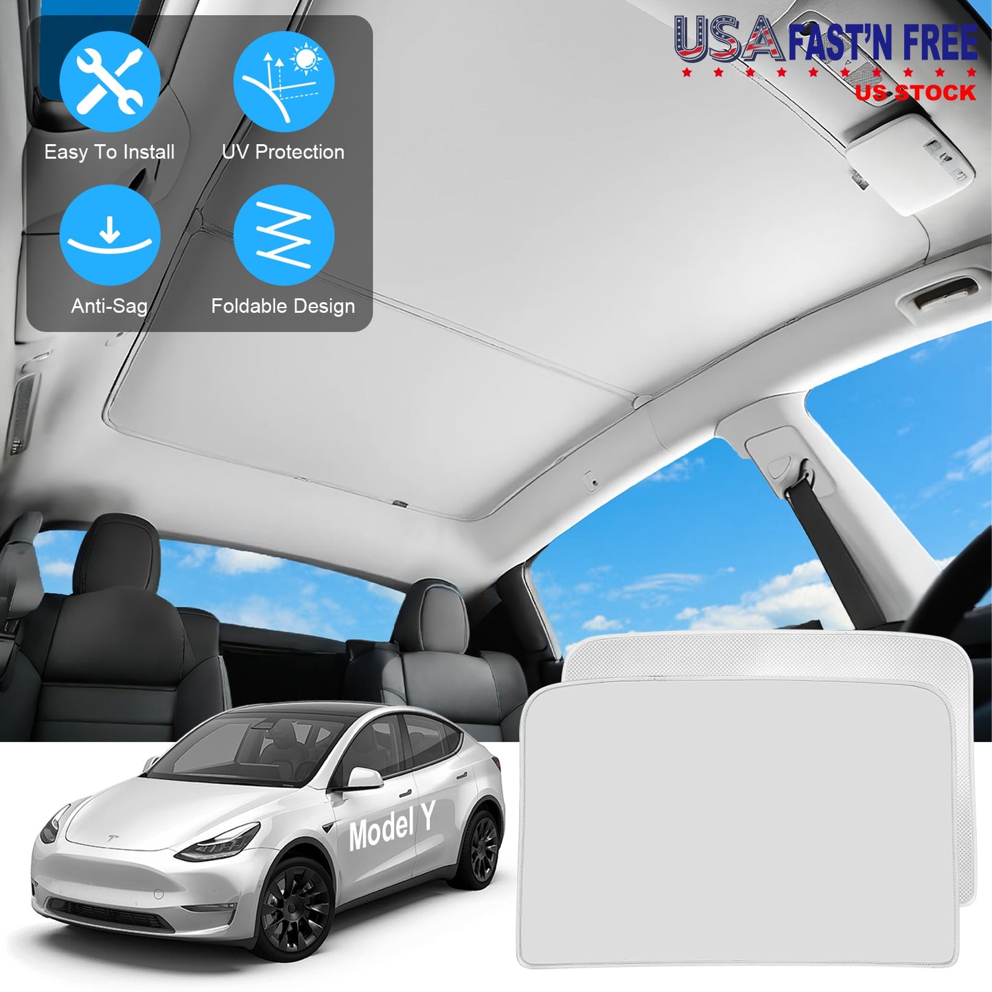 Tesla Model Y Sunshade Roof with UV Protection 2020-2024