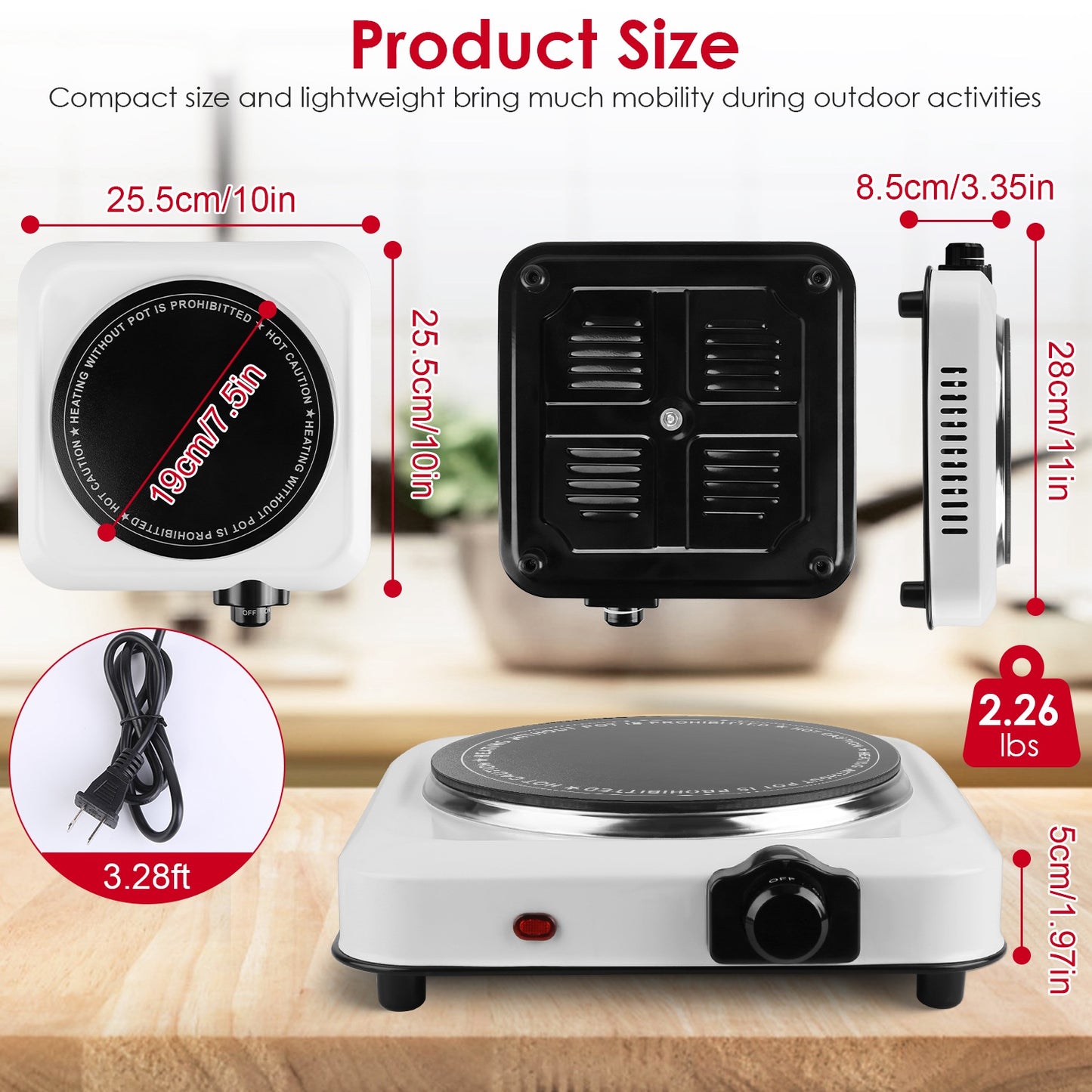 1000W Infrared Single Burner Hot Plate with Glass Cooktop
