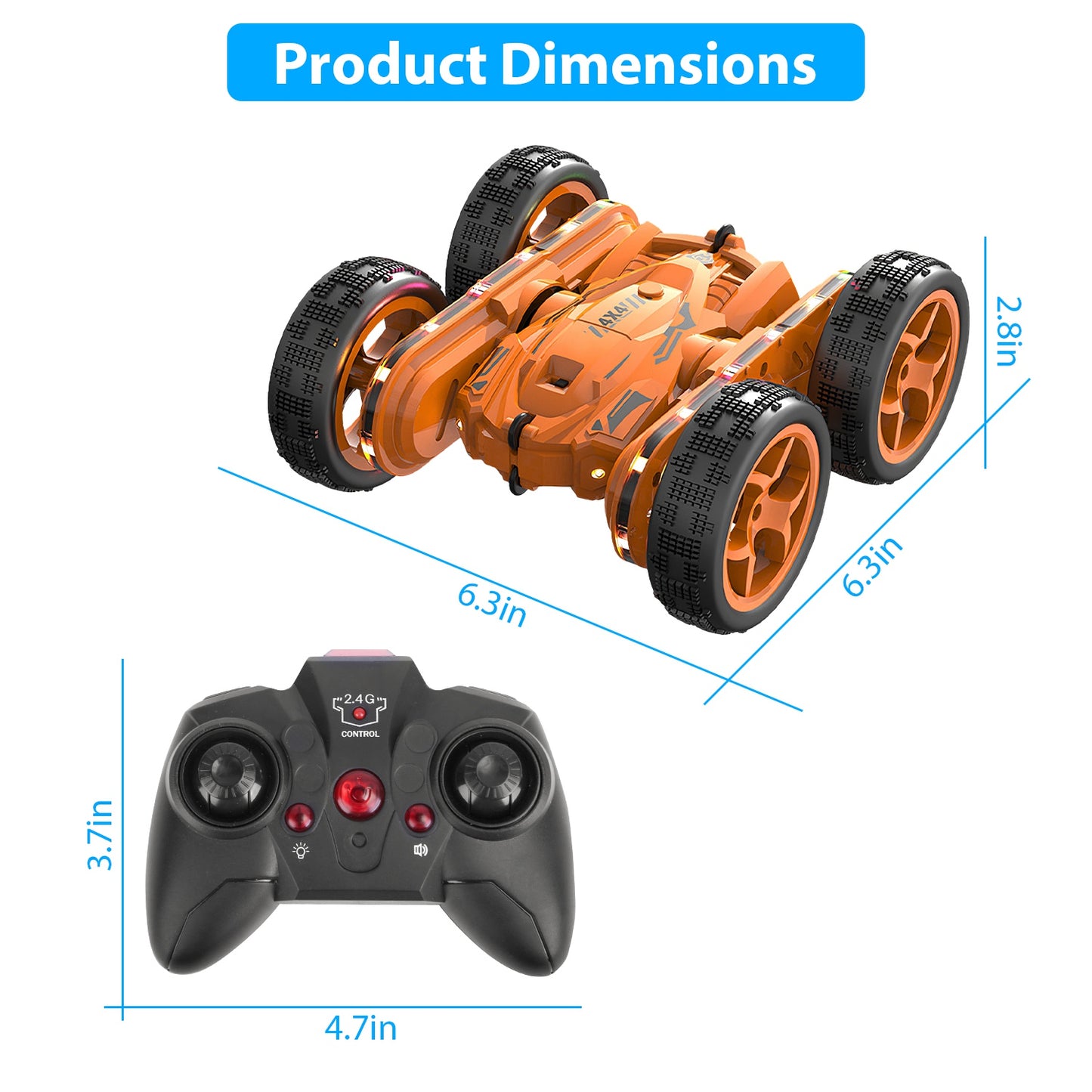 RC Stunt Car with LED Lights & Music - 4WD Remote Control