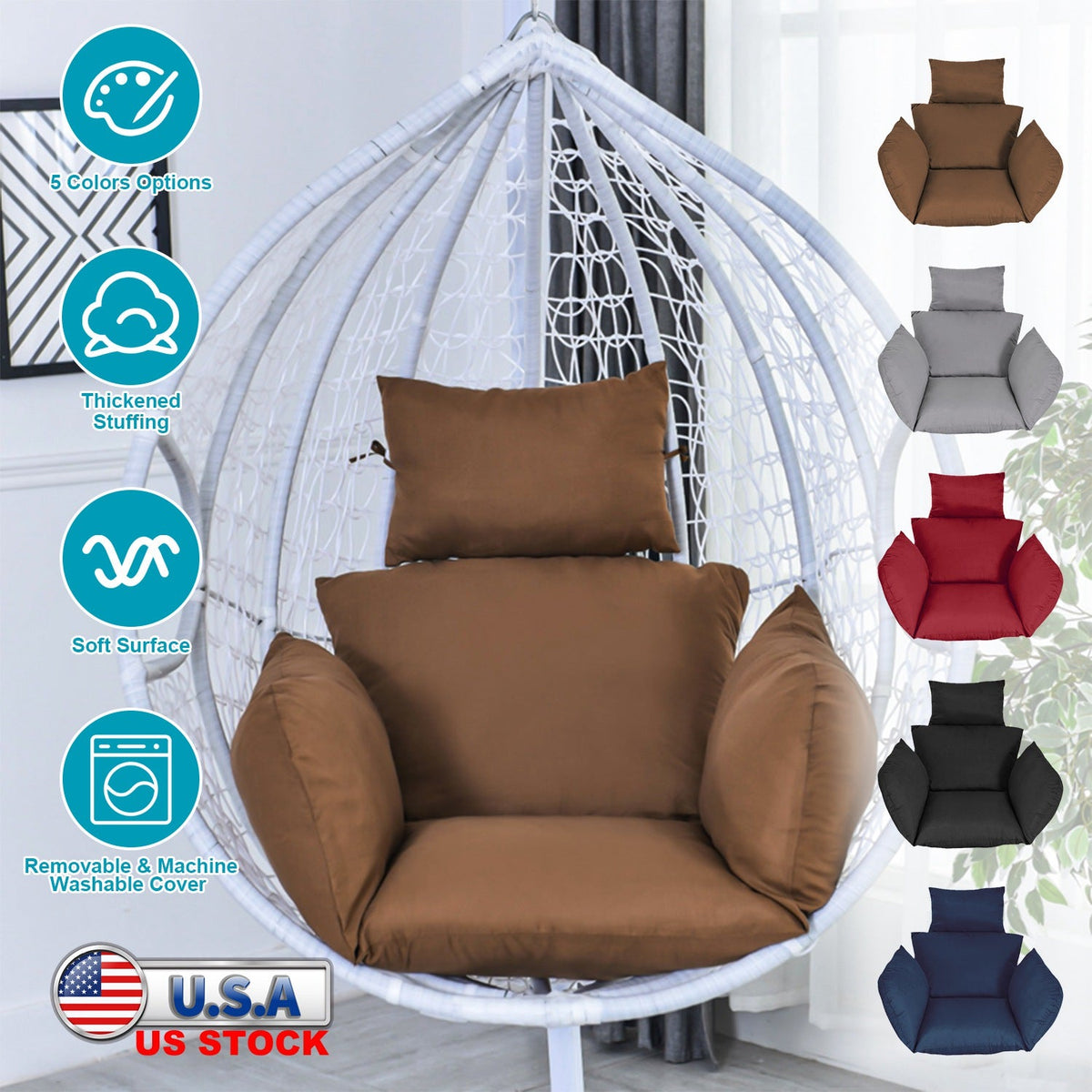 Egg Chair Cushion Hanging Basket Seat Cushion Thicken Soft Egg Swing Chair Pad Hanging Egg Chair Cushion with Headrest