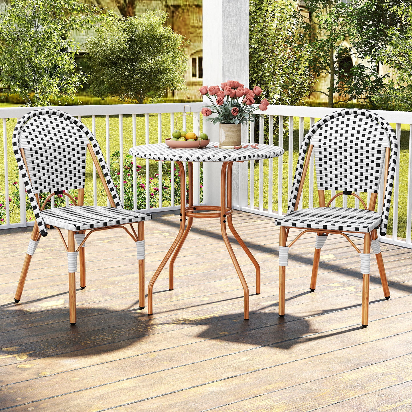 3-Piece Bistro Patio Dining Set with Round Table & 2 Chairs