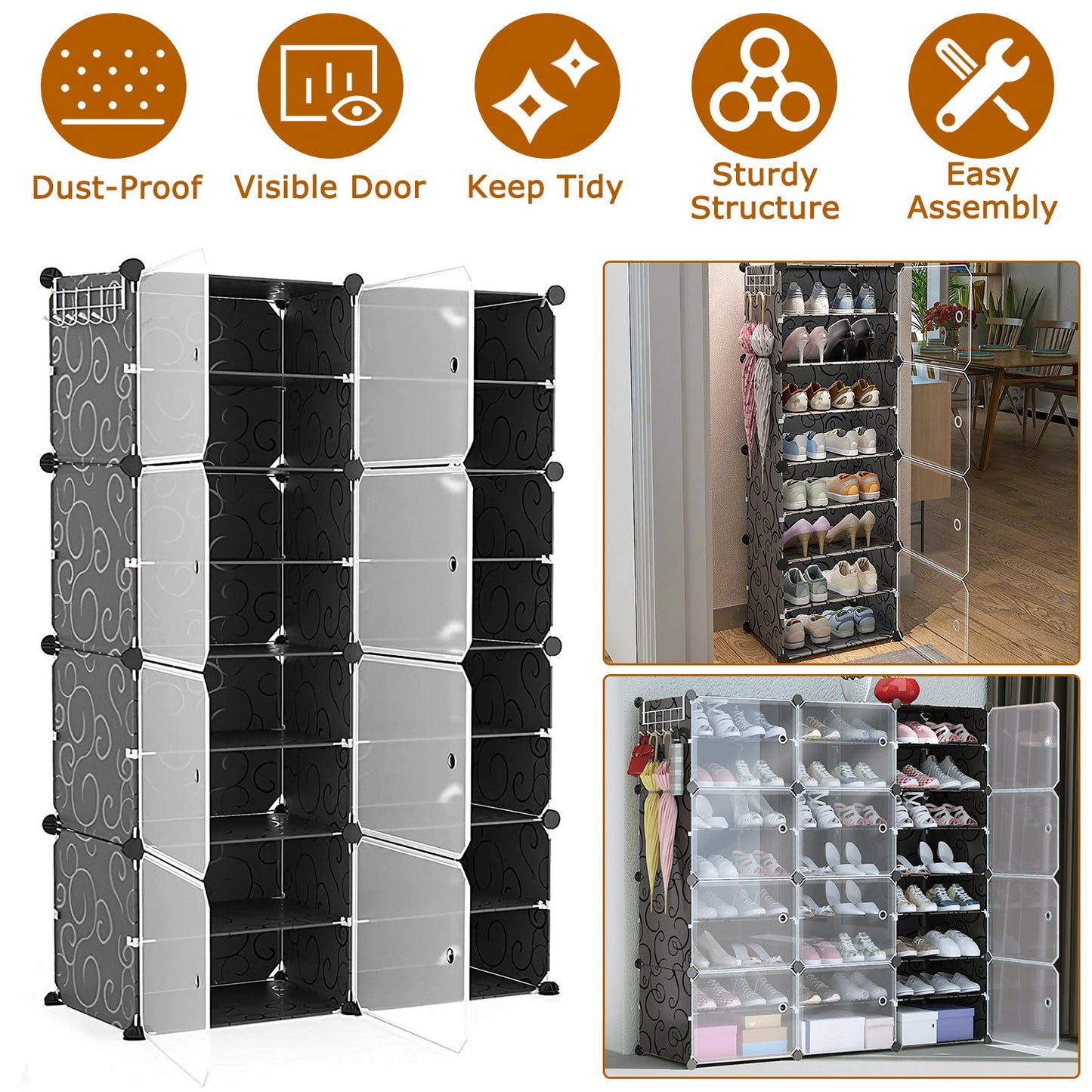 8-Tier Shoe Rack Organizer with Transparent Doors, 32 Pairs