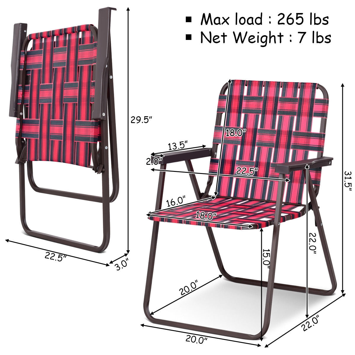 Folding Beach Chair Set of 6 with Steel Frame