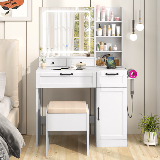 Vanity Set with Lighted Mirror and Charging Station