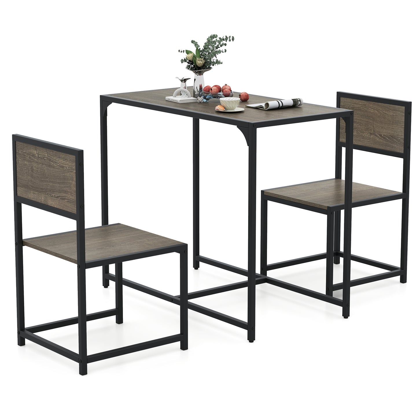 3-Piece Compact Dining Set with Metal Frame for Small Spaces