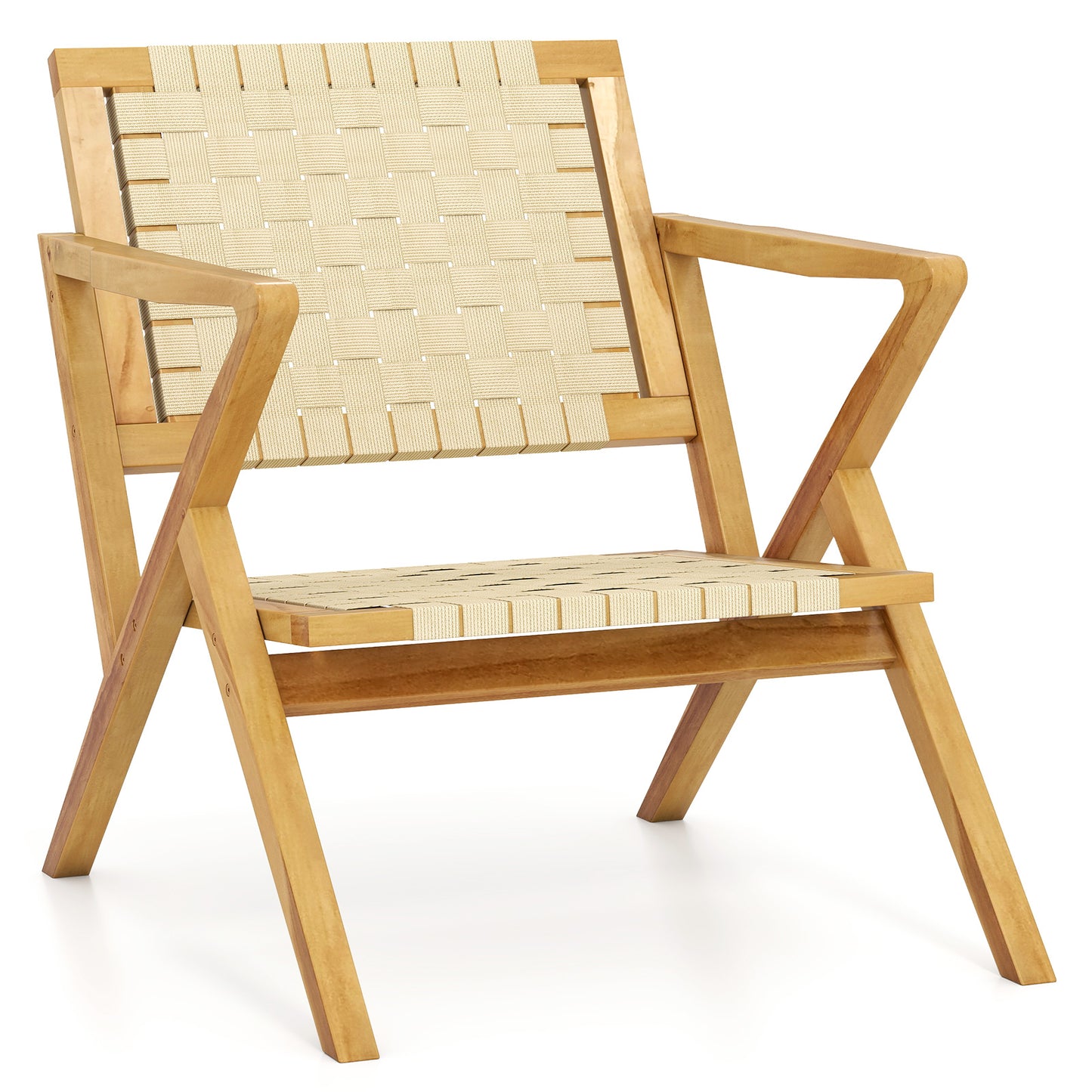 Teak Wood Patio Chair with Webbing Seat and Backrest