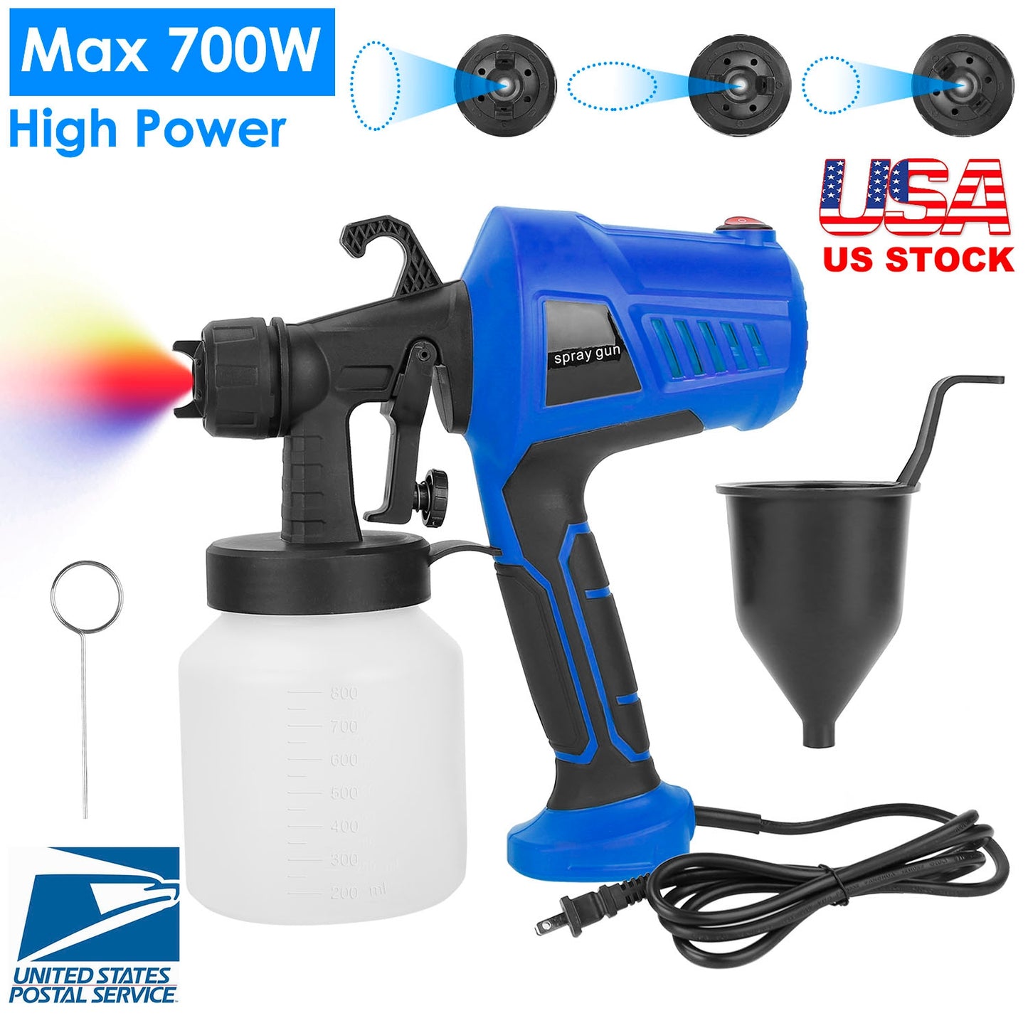 Electric Paint Sprayer 700W HVLP Spray Gun with 800ml Cup