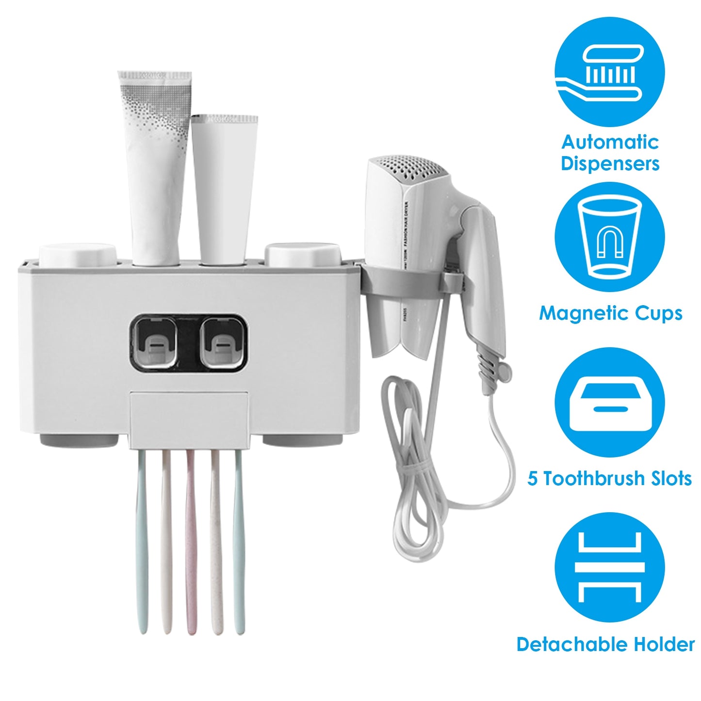 Wall Mount Toothbrush Holder with Automatic Toothpaste Dispenser