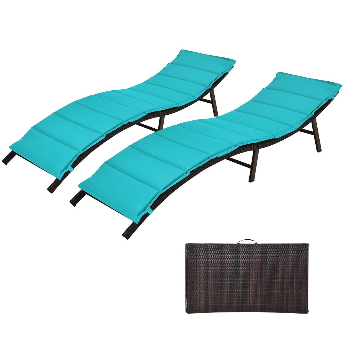 Folding Patio Chaise Lounge Chair Set of 2 with Cushions