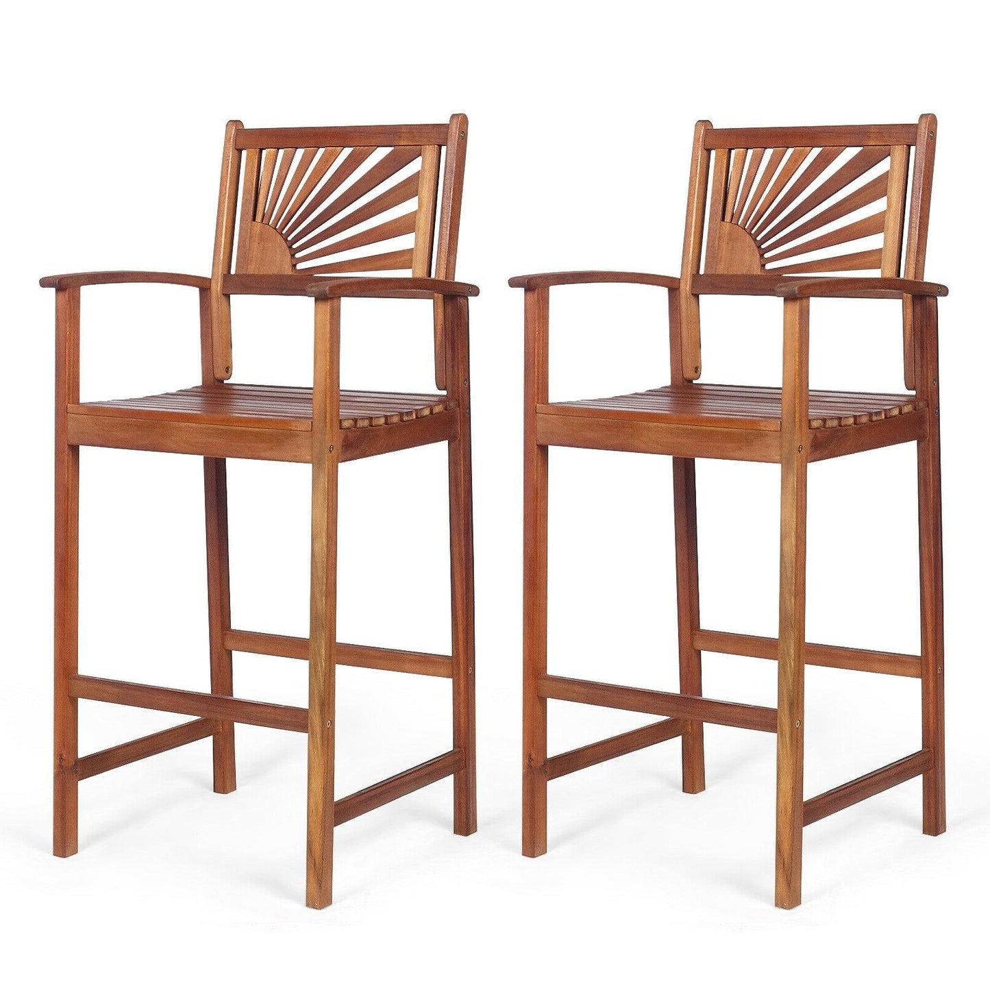 Acacia Wood Bar Chairs with Sunflower Backrest - Set of 2