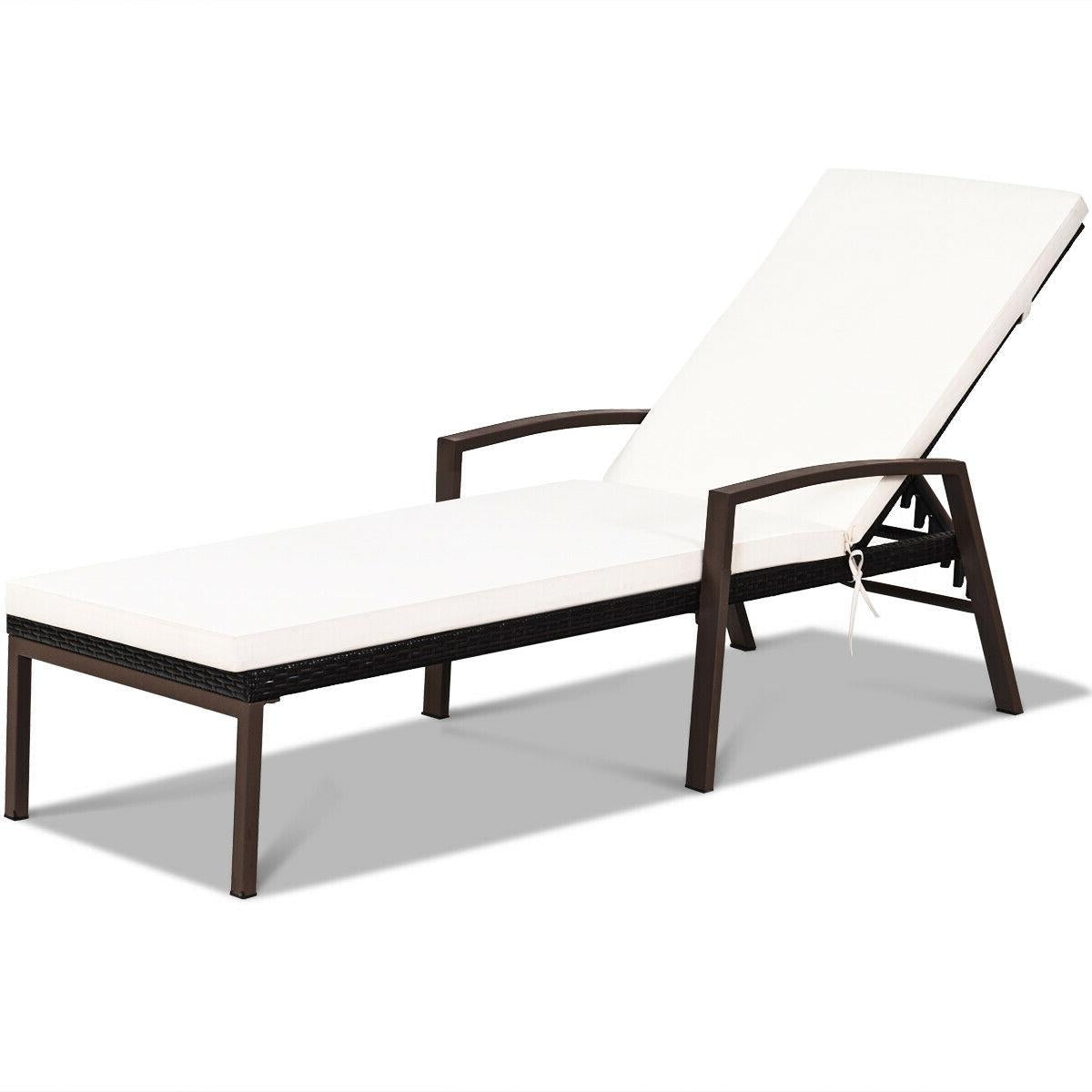 Adjustable Patio Chaise Lounge with Cushion - 5 Positions